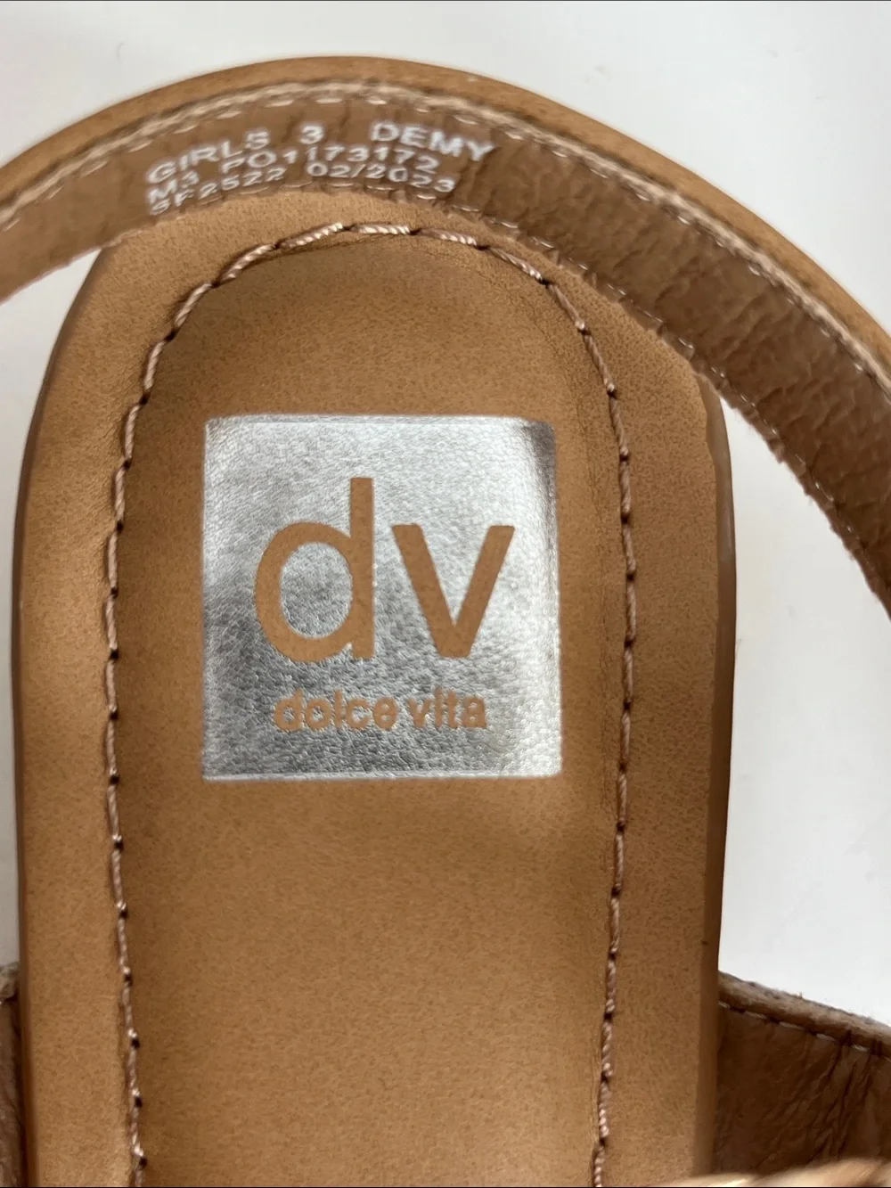 DV Dolce Vita Demy Girls Whipstitch Size 3 Wedge Low Cork Heel Tan Sandals
